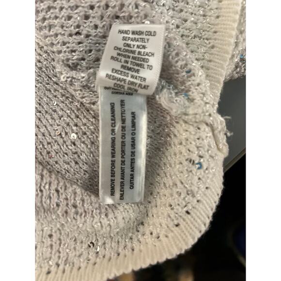 Laura Ashley large ladies white open knit silver sequent pocket zip cardigan - Picture 9 of 10